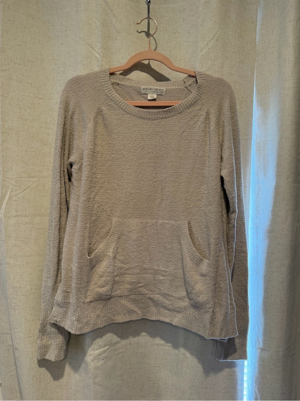 Barefoot Dreams Beige Crewneck Sweater with Front Pocket